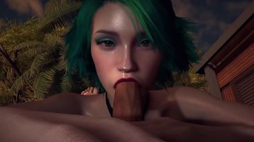 Hot Girl With Green Hair Gives Sloppy Blowjob In Pov  3d Porn